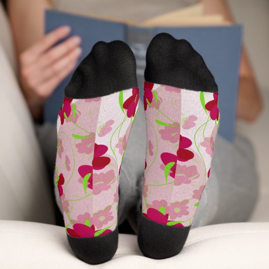 Rosa und rote Blume - Blumen Socken (Unterseite)