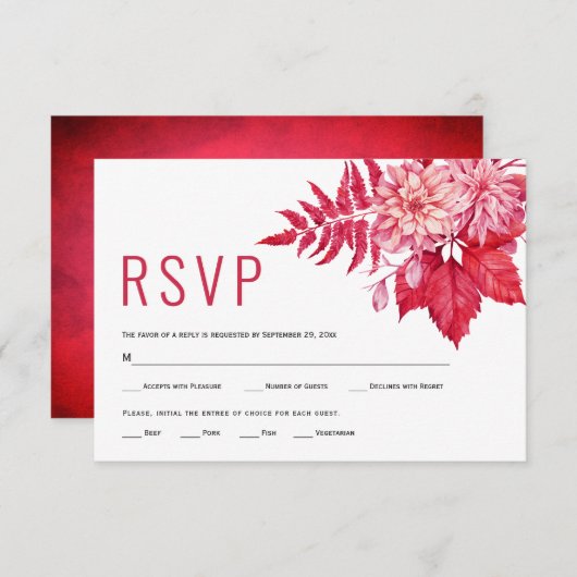 Rosa und rote Blume Blütenhochzeit RSVP Karte (Vorne/Hinten)