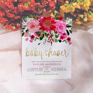 Rosa und rote Blume Eukalyptus Greenery Kinderdusc Einladungspostkarte