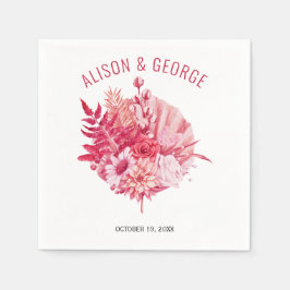 Rosa und rote Blume, Hochzeit mit Palmenblättern Serviette