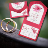 Rosa und rote Blume und Bogenhochzeit All In One Einladung