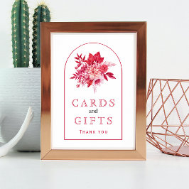 Rosa und rote Blume und Laubschild Poster