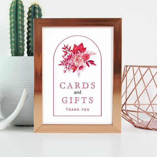 Rosa und rote Blume und Laubschild Poster