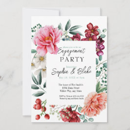 Rosa und rote Blume | White Engagement Party Einladung
