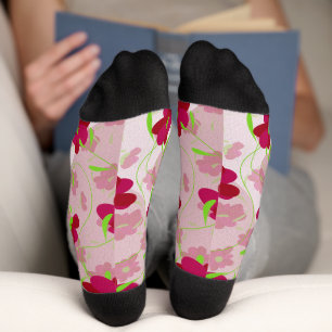 Rosa und rote Blumen - Floral Socken