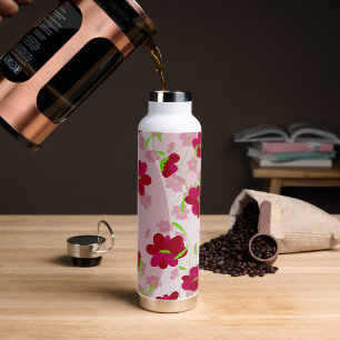 Rosa und rote Blumen - Floral Trinkflasche