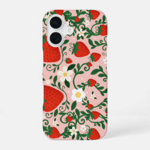 Rosa und rote Blumengewinde Erdbeere Süß iPhone 16 Hülle