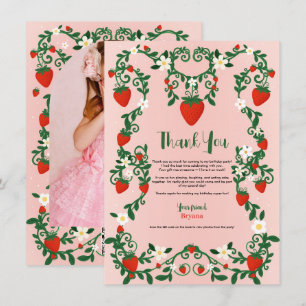 Rosa und rote Blumenranken Erdbeere Süß Danke Einladung