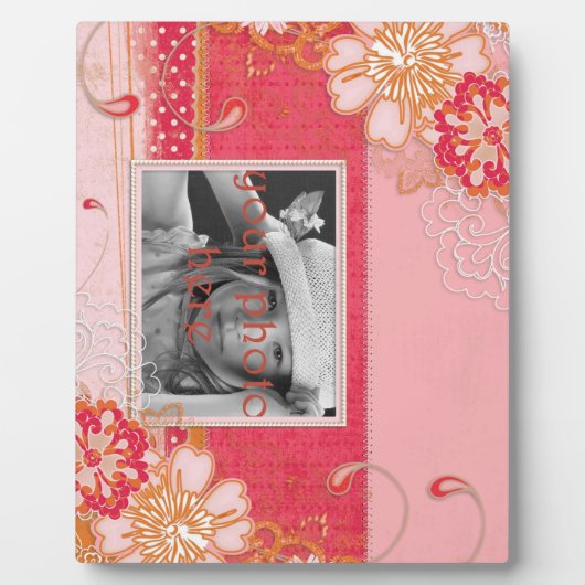 Rosa und Rote Blüte 8 x 10 Foto Plaque mit Easel Fotoplatte (Vorderseite)