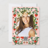 Rosa und Rote Blüten Erdbeeren Brautparty Einladung (Rückseite)