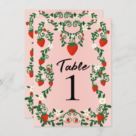 Rosa und Rote Blüten Erdbeeren Tischnummer (Vorne/Hinten)