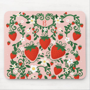 Rosa und Rote Blütenweine Erdbeere Niedlich Mousepad