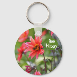 Rosa und Rote Dahlia Bee Happy Blume Motivierend Schlüsselanhänger