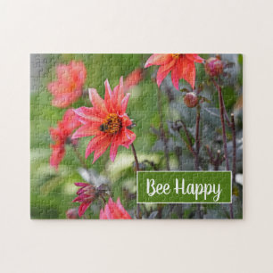 Rosa und Rote Dahlia Garden Blume Bee Happy Puzzle