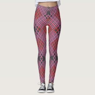 Rosa und rote diagonale Linien kariert D Grau BG Leggings