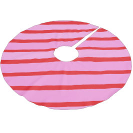 Rosa und rote diagonale Streifen Polyester Weihnachtsbaumdecke