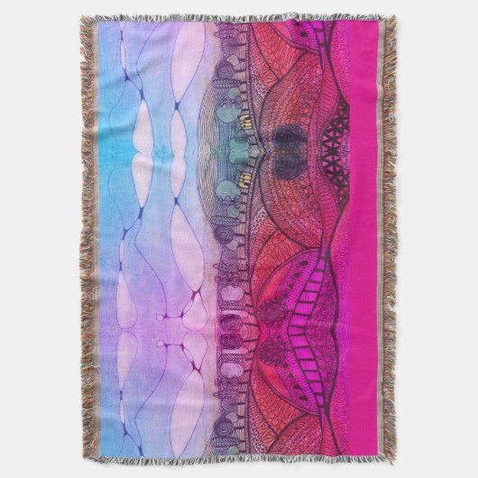 Rosa und rote Doodart Landschaft Throw Blanket Decke (Vorderseite Vertikal)