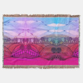 Rosa und rote Doodart Landschaft Throw Blanket Decke (Vorderseite)