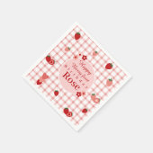 Rosa und Rote Erdbeere Erster Geburtstag Napkin Serviette (Ecke)