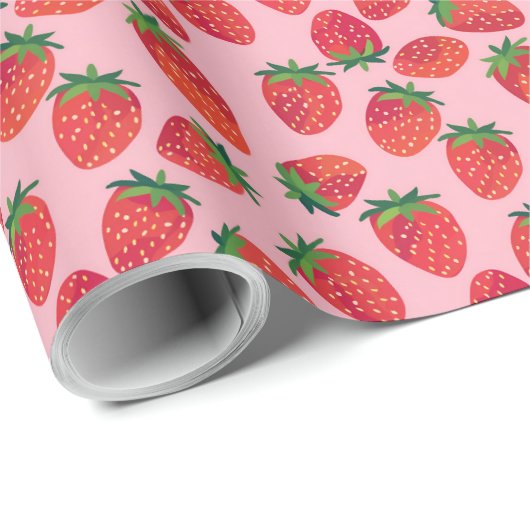 Rosa und Rote Erdbeere Geschenkpapier (Rolleneckpunkt)