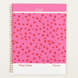Rosa und rote feminine minimalistische florale Gro Planer