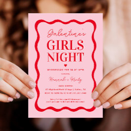 Rosa und Rote Galentine's Girls Night Party Einladung