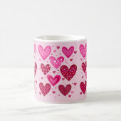 Rosa und rote gemusterte Herzen Kaffeetasse (Mittel)