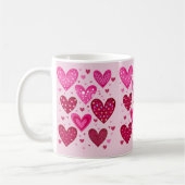 Rosa und rote gemusterte Herzen Kaffeetasse (Links)