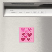 Rosa und rote gemusterte Herzen Magnet (In Situ (Geschirrspüler))