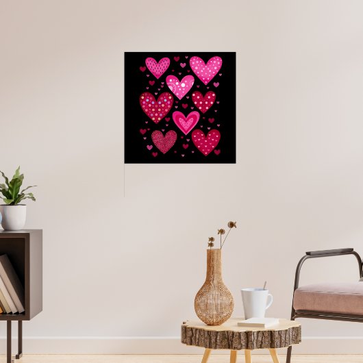 Rosa und rote gemusterte Herzen Poster (Wohnzimmer 3)