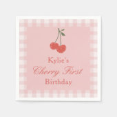 Rosa und Rote Girl's Cherry Erster Geburtstag Serviette (Vorderseite)