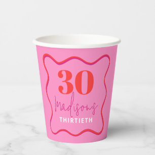 Rosa und Rote Grenze 30. Geburtstag Party Pappbecher