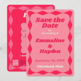 Rosa und Rote Groovy Wavy Border Wedding Save The Date