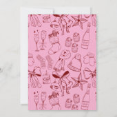 Rosa und Rote Hand gezeichnet Doodle Weihnachten Einladung (Rückseite)