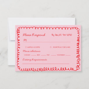 rosa und rote handgezeichnete herzwhimsical hochze RSVP karte