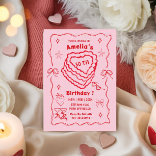 Rosa und Rote Herz Torte Geburtstag jedes Alter Einladung