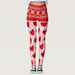 Rosa und rote Herz-u. Rolle-Leggings Leggings