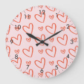 Rosa und rote Herzen Große Wanduhr (Vorderseite)