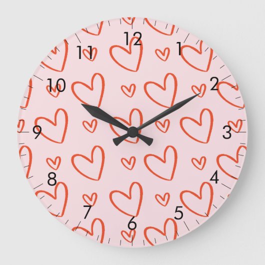 Rosa und rote Herzen Große Wanduhr (Vorderseite)