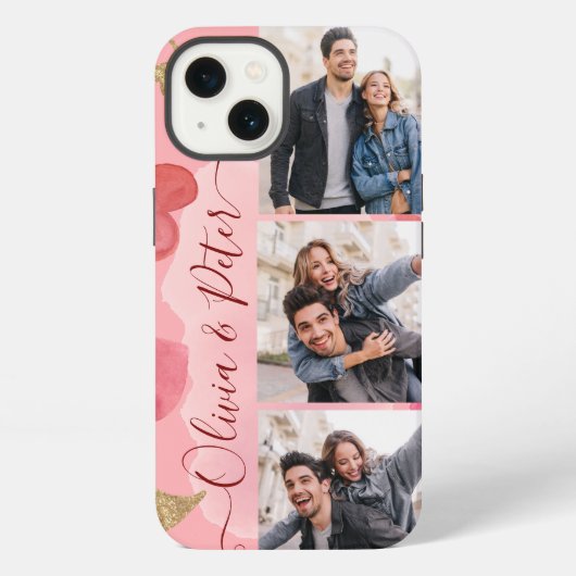 Rosa und rote Herzen heißen 3 Fotos Liebe iPhone Hülle (Rückseite)