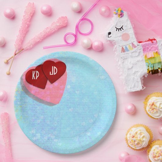 Rosa und rote Herzen mit Personalisierten Initiale Pappteller (Party)