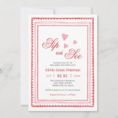 Rosa und rote Herzen Neue Babywanne und Mädchen se Einladung (Vorderseite)