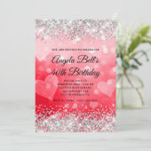 Rosa und Rote Herzen Silberner Glitzer 40. Geburts Einladung (Stehend Vorderseite)