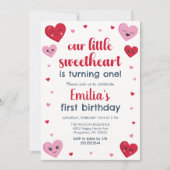 Rosa und Rote Herzen Unser kleiner Liebling Geburt Einladung (Vorderseite)