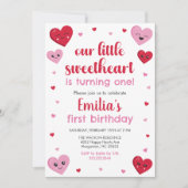Rosa und Rote Herzen Unser kleiner Liebling Geburt Einladung (Vorderseite)