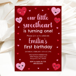 Rosa und Rote Herzen Unser kleiner Liebling Geburt Einladung