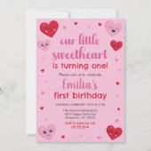 Rosa und Rote Herzen Unser kleiner Liebling Geburt Einladung (Vorderseite)