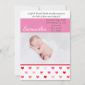 Rosa und Rote Herzen Valentine Foto Geburt Ankündigung (Vorderseite)