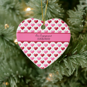 Rosa und rote Herzen Verlobung Hochzeit Weihnachte Keramik Ornament