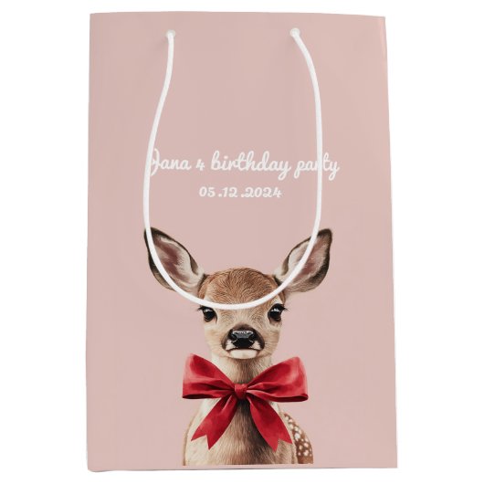Rosa und Rote Hirsche Geschenktasche | Birthday Pa Mittlere Geschenktüte (Vorderseite)